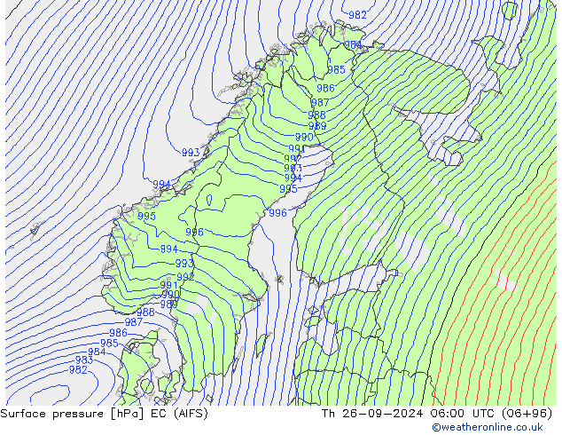 Atmosférický tlak EC (AIFS) Čt 26.09.2024 06 UTC