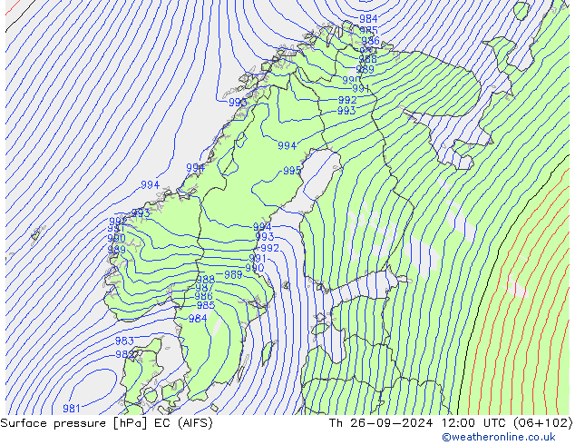 Luchtdruk (Grond) EC (AIFS) do 26.09.2024 12 UTC