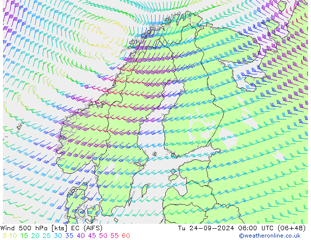 Wind 500 hPa EC (AIFS) di 24.09.2024 06 UTC