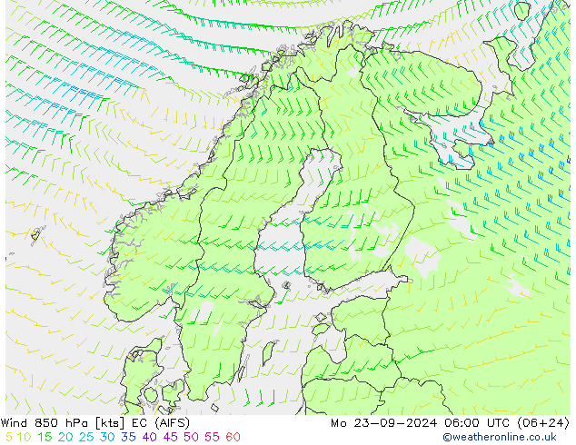 Wind 850 hPa EC (AIFS) Mo 23.09.2024 06 UTC