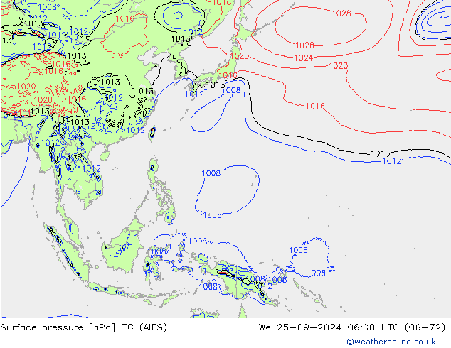 Pressione al suolo EC (AIFS) mer 25.09.2024 06 UTC