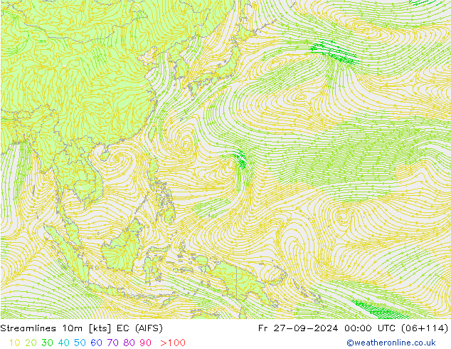 Línea de corriente 10m EC (AIFS) vie 27.09.2024 00 UTC