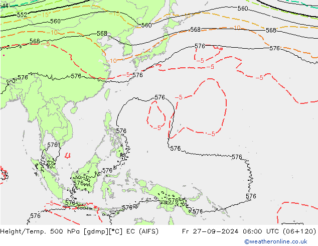 Yükseklik/Sıc. 500 hPa EC (AIFS) Cu 27.09.2024 06 UTC