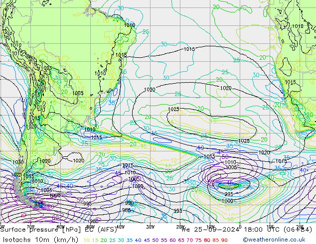 Isotachen (km/h) EC (AIFS) Mi 25.09.2024 18 UTC