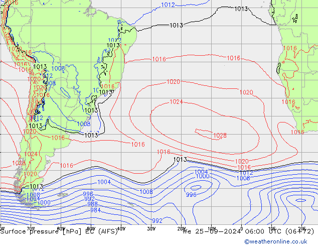 Pressione al suolo EC (AIFS) mer 25.09.2024 06 UTC