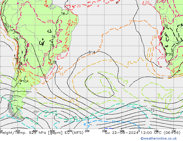 Height/Temp. 925 hPa EC (AIFS) Ne 22.09.2024 12 UTC