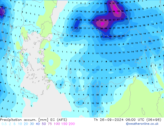 Precipitation accum. EC (AIFS) Th 26.09.2024 06 UTC