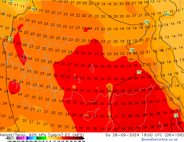 Height/Temp. 925 hPa EC (AIFS)  28.09.2024 18 UTC