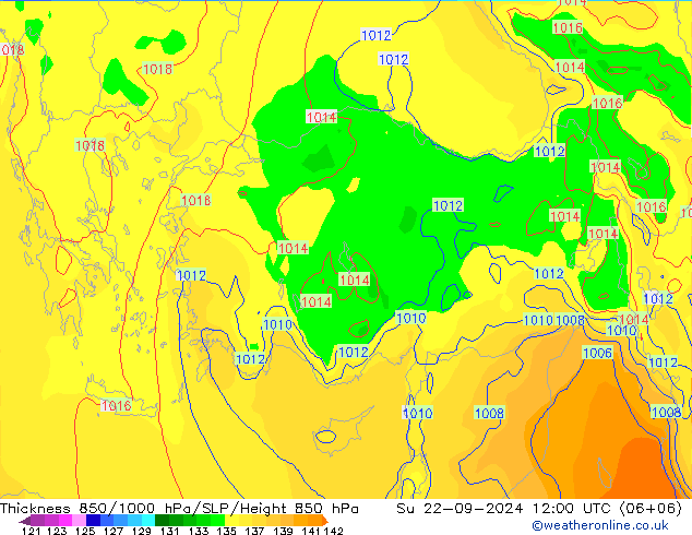 Dikte 850-1000 hPa EC (AIFS) zo 22.09.2024 12 UTC