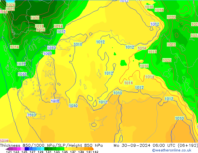 Thck 850-1000 hPa EC (AIFS) Po 30.09.2024 06 UTC