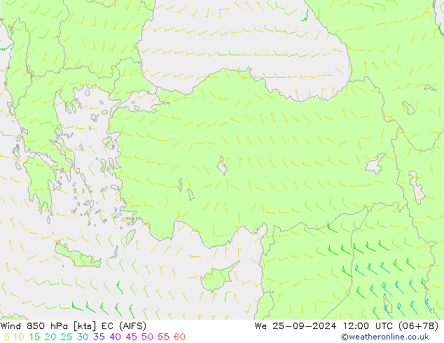 Vento 850 hPa EC (AIFS) Qua 25.09.2024 12 UTC