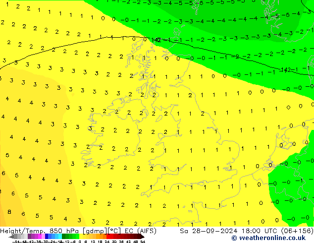 Geop./Temp. 850 hPa EC (AIFS) sáb 28.09.2024 18 UTC