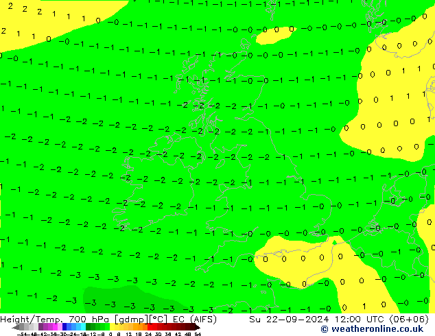 Height/Temp. 700 hPa EC (AIFS) nie. 22.09.2024 12 UTC