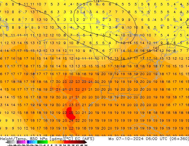 Height/Temp. 850 hPa EC (AIFS) Seg 07.10.2024 06 UTC