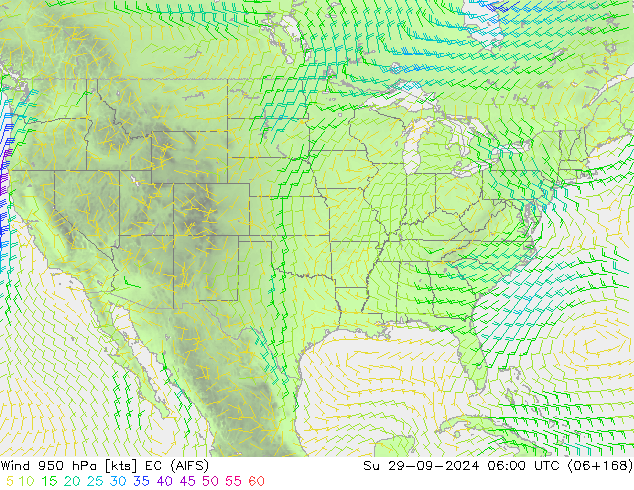 Wind 950 hPa EC (AIFS) Su 29.09.2024 06 UTC