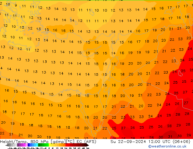 Geop./Temp. 850 hPa EC (AIFS) dom 22.09.2024 12 UTC