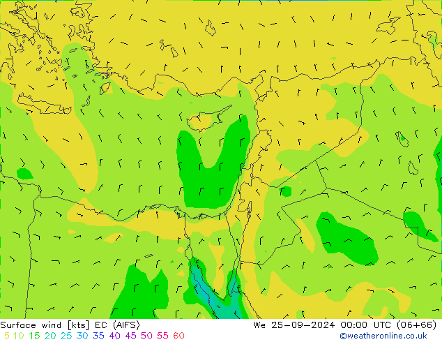 Surface wind EC (AIFS) We 25.09.2024 00 UTC