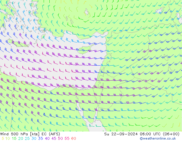 Vento 500 hPa EC (AIFS) dom 22.09.2024 06 UTC