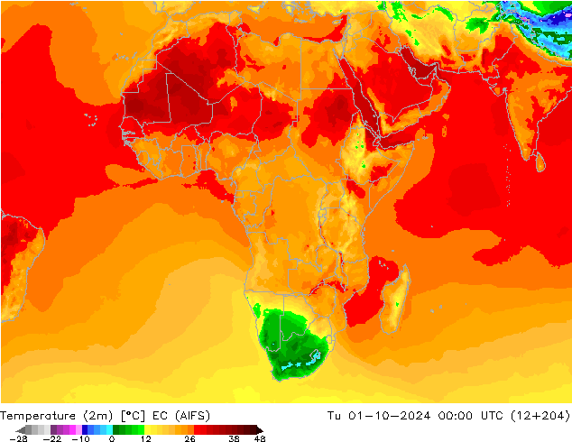 mapa temperatury (2m) EC (AIFS) wto. 01.10.2024 00 UTC