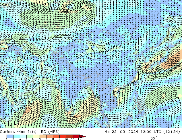 Surface wind (bft) EC (AIFS) Mo 23.09.2024 12 UTC