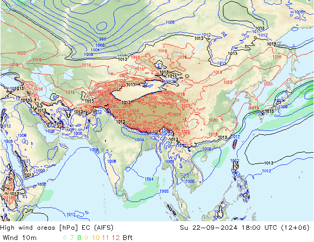 High wind areas EC (AIFS) Su 22.09.2024 18 UTC