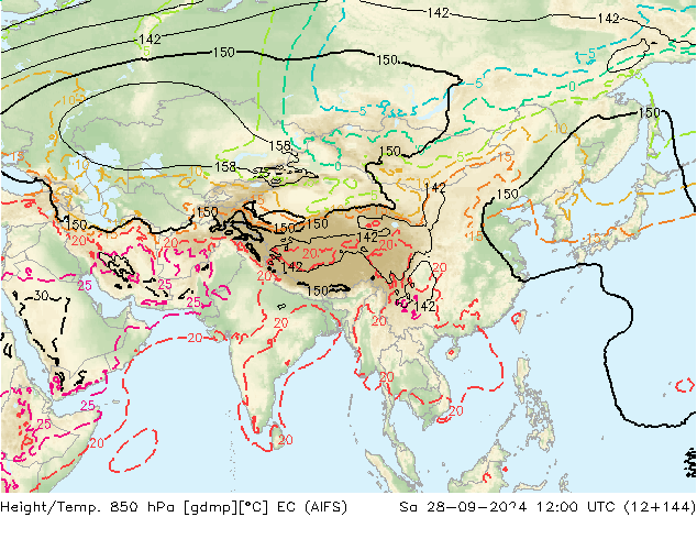 Hoogte/Temp. 850 hPa EC (AIFS) za 28.09.2024 12 UTC