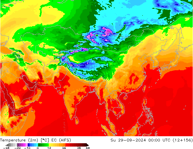 Temperature (2m) EC (AIFS) Su 29.09.2024 00 UTC