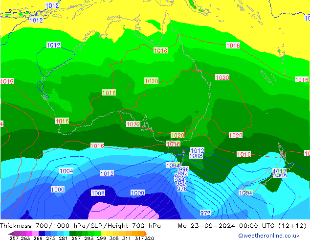 Thck 700-1000 hPa EC (AIFS) Mo 23.09.2024 00 UTC