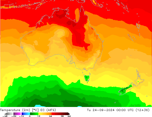 Temperature (2m) EC (AIFS) Tu 24.09.2024 00 UTC