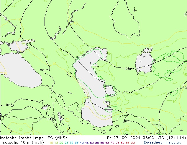 Isotachs (mph) EC (AIFS) Sex 27.09.2024 06 UTC