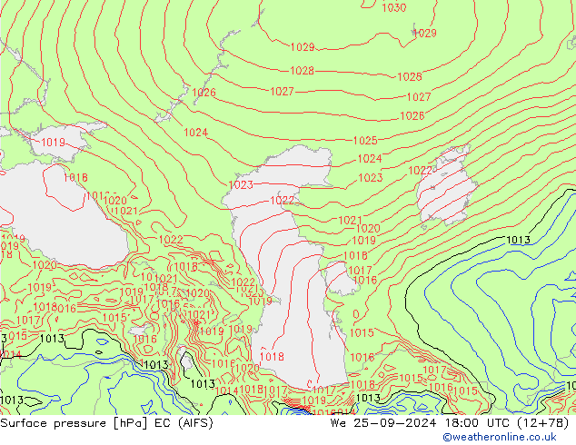 Surface pressure EC (AIFS) We 25.09.2024 18 UTC