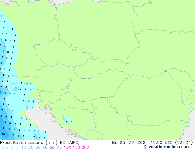 Precipitation accum. EC (AIFS) Seg 23.09.2024 12 UTC