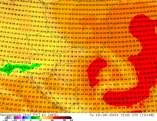 Temperature (2m) EC (AIFS) Tu 24.09.2024 12 UTC