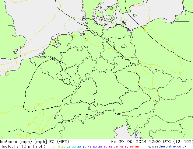 Isotachs (mph) EC (AIFS) Seg 30.09.2024 12 UTC