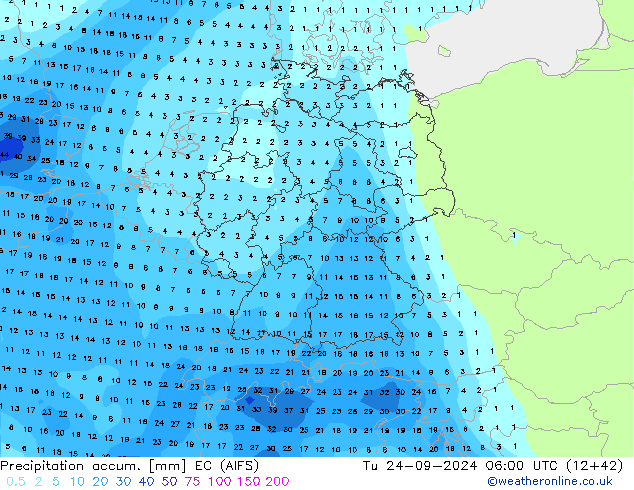 Totale neerslag EC (AIFS) di 24.09.2024 06 UTC