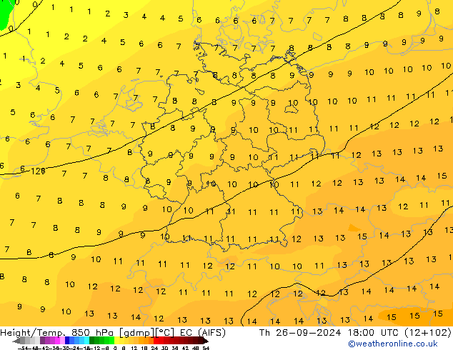 Height/Temp. 850 hPa EC (AIFS) Qui 26.09.2024 18 UTC