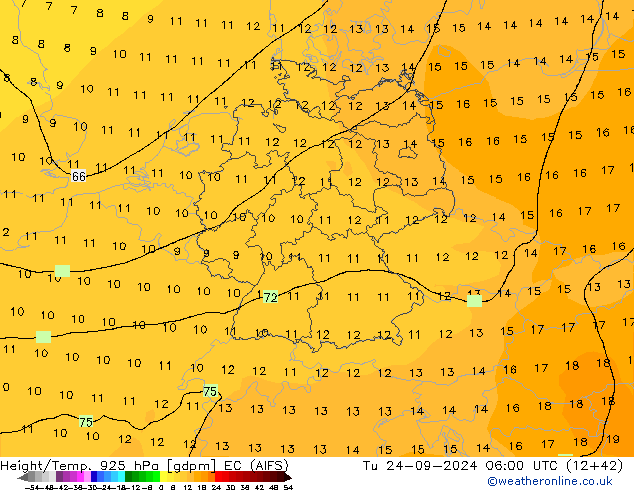 Height/Temp. 925 hPa EC (AIFS) Di 24.09.2024 06 UTC