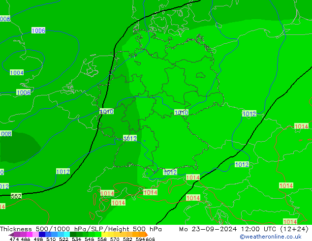 Dikte 500-1000hPa EC (AIFS) ma 23.09.2024 12 UTC