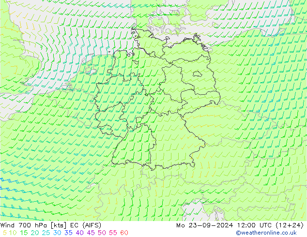 Wind 700 hPa EC (AIFS) Mo 23.09.2024 12 UTC