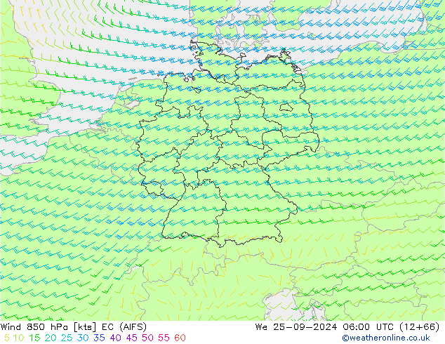 ветер 850 гПа EC (AIFS) ср 25.09.2024 06 UTC