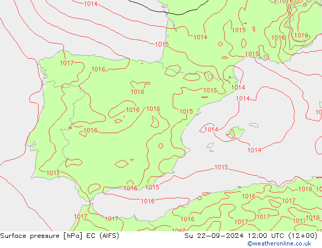 Surface pressure EC (AIFS) Su 22.09.2024 12 UTC