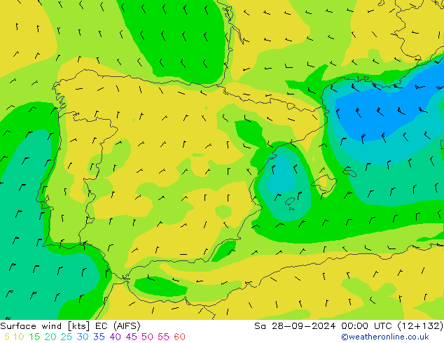 ветер 10 m EC (AIFS) сб 28.09.2024 00 UTC