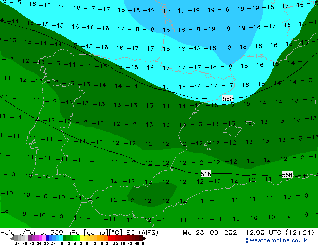 Hoogte/Temp. 500 hPa EC (AIFS) ma 23.09.2024 12 UTC