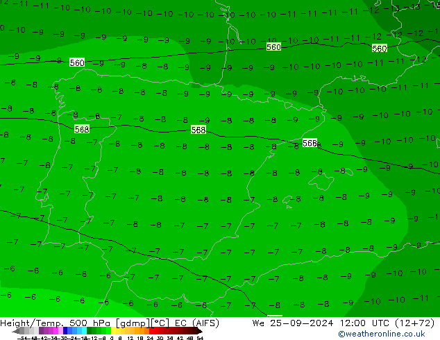 Géop./Temp. 500 hPa EC (AIFS) mer 25.09.2024 12 UTC