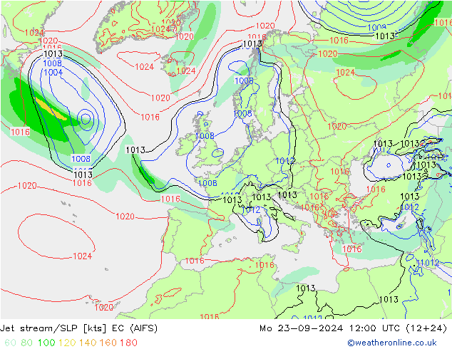 Jet stream EC (AIFS) Seg 23.09.2024 12 UTC