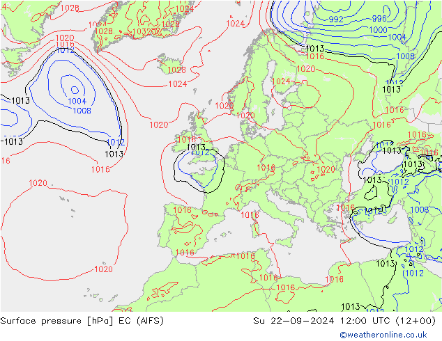 Surface pressure EC (AIFS) Su 22.09.2024 12 UTC