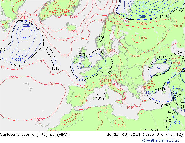 Surface pressure EC (AIFS) Mo 23.09.2024 00 UTC