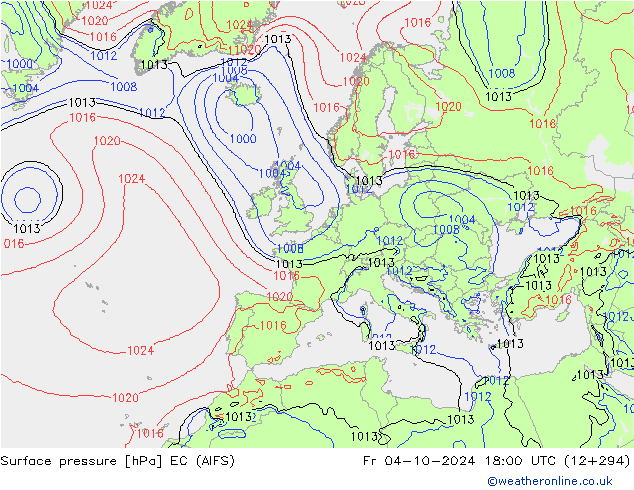 地面气压 EC (AIFS) 星期五 04.10.2024 18 UTC