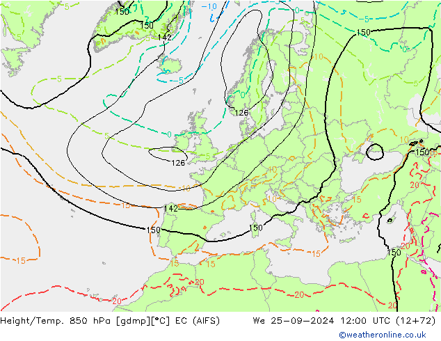 Height/Temp. 850 hPa EC (AIFS) We 25.09.2024 12 UTC