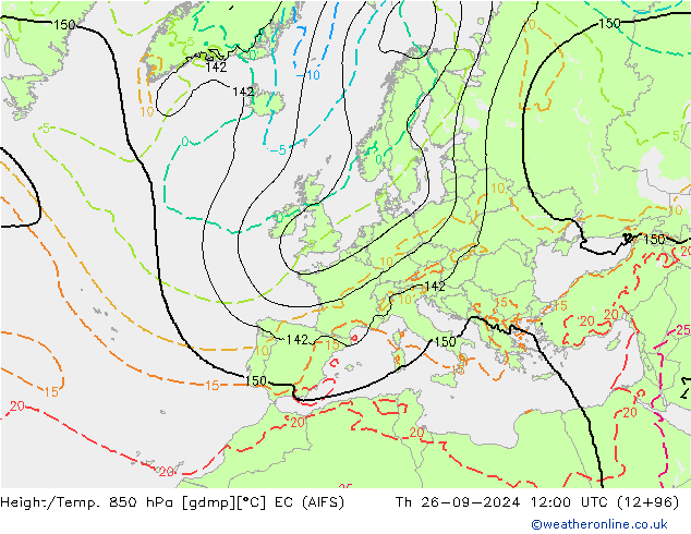 Geop./Temp. 850 hPa EC (AIFS) jue 26.09.2024 12 UTC